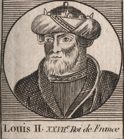Retrato de Luís II o Begue ou o Faineant (846 - 879), Rei dos Francos - Luís II O Gago 848 a 879 - gravura de "Instruction sur l