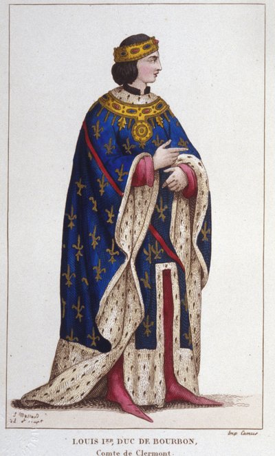 Retrato de Luís I de Bourbon, o coxo (1279-1342) Conde de Clermont (1310), Duque de Bourbonnais, Conde de La Marche e Castres (1327). gravura de 1830 de Unknown artist