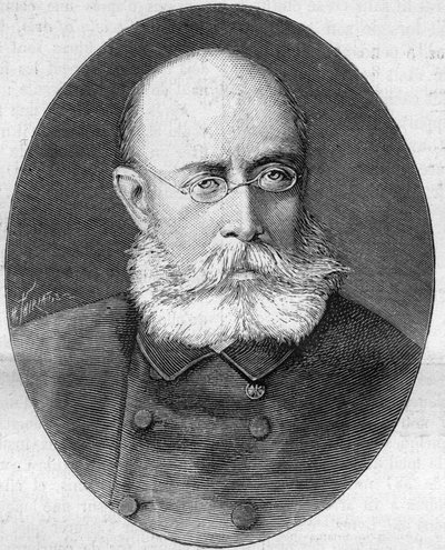 Retrato de Louis Leon Cesar Faidherbe (General Faidherbe) (1818-1889), soldado e político francês. Gravura em "La Nature. Revue des sciences et de ses applications aux arts et a l