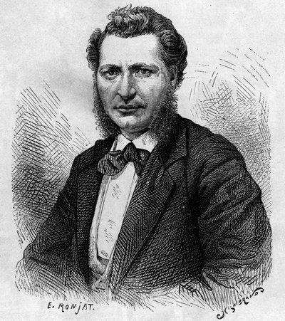 Retrato de Louis Riel (1844-1885), político canadense e defensor do povo Metis. Gravura em "Le journal de la jeunesse". de Unknown artist