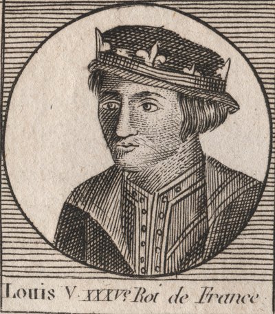 Retrato de Luís V le Faineant (967-987), Rei de França - Luís V o Indolente (967-987) - gravura de "Instruction sur l