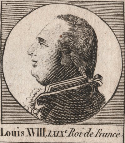 Retrato de Luís XVIII (1755-1824), apelidado de Desejo, Rei da França e Navarra de 1814 a 1815 e de 1815 a 1824 - Luís XVIII, conhecido como o Desejado, Rei da França - gravura de "Instruction sur l