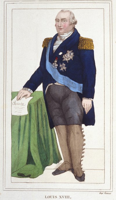 Retrato de Luís XVIII (1755 - 1824), gravura do Rei de França de 1830. de Unknown artist
