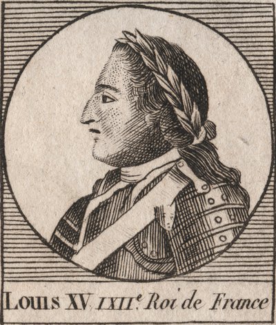 Retrato de Luís XV (1710-1774) dit le Bien Aime, roi de France 1715 à 1774 - Luís XV, conhecido como Luís, o Bem-Amado, rei da França - gravura de "Instruction sur l