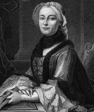 Retrato de Madame Geoffrin, nee Marie Therese (Marie-Therese) Rodet (1699-1777) - Gravura de 1862 em "As Rainhas do Mundo" pelos nossos primeiros escritores, Livro publicado sob a direcção de Jean Germain Desire Armandaud de Unknown artist