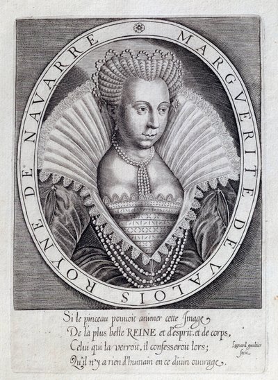 Retrato de Marguerite de Valois (1553 - 1615) conhecida como Rainha Margot. Gravura do século XVI. Pau, Musee Du Chateau de Unknown artist