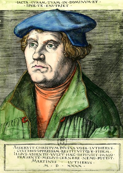 Retrato de Martinho Lutero (1483-1546) Reformador religioso alemão Gravura do século XVI Coleção particular de Unknown artist