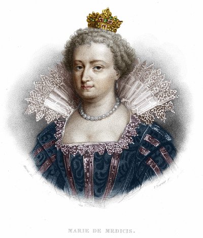 Retrato de Maria de Médicis (1573 - 1642), esposa de Henrique IV e mãe de Luís XIII. Gravura de 1836. de Unknown artist