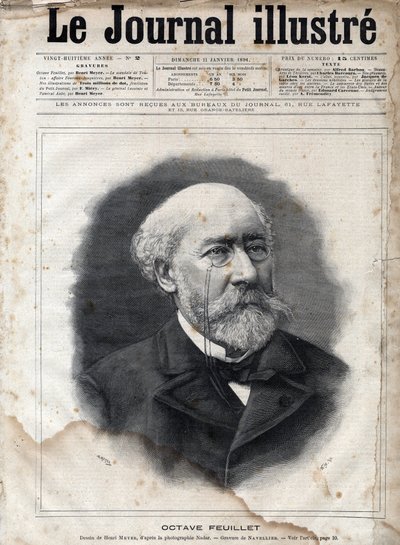 Retrato de Octave Feuillet (1821-1890), romancista, dramaturgo e acadêmico francês - Gravura em "Le journal illustrious" de 1891 de Unknown artist