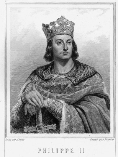 Retrato de Philip II dit Philippe Auguste (1165-1223), Rei da França - em "Histoire des Français" de Lavallée, gravura, sd. de Unknown artist