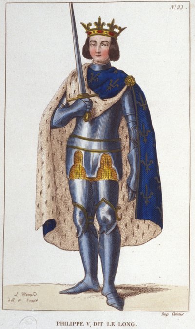 Retrato de Filipe V, o Longo (1294 - 1322), gravura do Rei de França de 1830 de Unknown artist