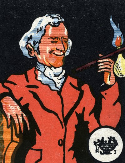 Retrato de Philippe Lebon (1767-1804) engenheiro e químico francês, inventor do gás de iluminação (Philippe le Bon (ou Lebon) engenheiro francês) cromolitografia do início do século XX de Unknown Artist