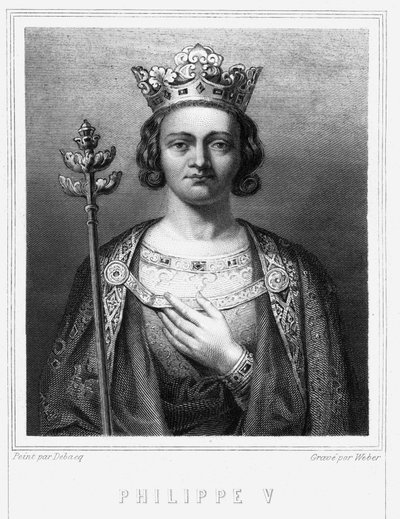 Retrato de Philippe V le Long (1294 - 1322), Rei de França - em "Histoire des Français" de Lavallée, gravura, sd. de Unknown artist