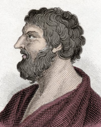 Retrato de Pittacos do estadista grego Mytilene (650-570 a.C.) (Pittacus of Mytilene). Gravura do século XIX. de Unknown artist
