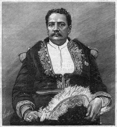 Retrato de Pomare V (1839 - 1891) o último monarca do Tahiti - gravura de Unknown artist