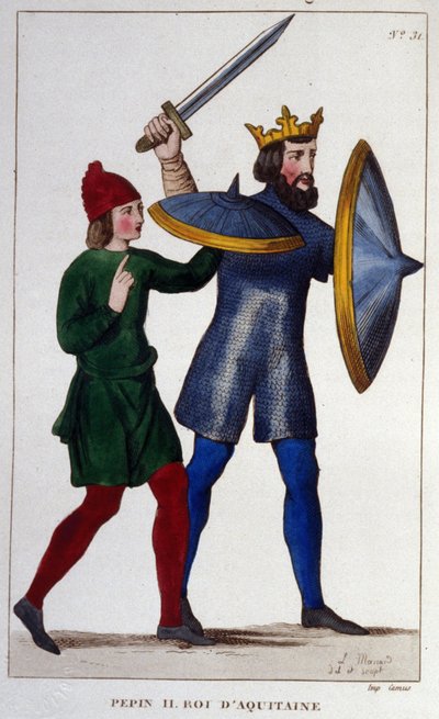 Retrato de Pépin II (823 - 864), Rei da Aquitânia. gravura a partir de 1830. de Unknown artist