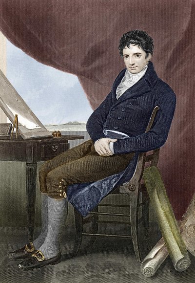 Retrato de Robert Fulton (1765 - 1815), mecânico de construção naval americano (Nautilus). Gravura do século XIX. de Unknown artist