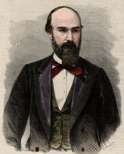 Retrato do político Santos Gutierrez (1820-1872) e ex-presidente dos Estados Unidos da Colômbia. Gravura em "L