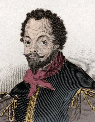 Retrato de Sir Francis Drake (1540-1596), corsário e navegador inglês. Gravura do século XIX. de Unknown artist