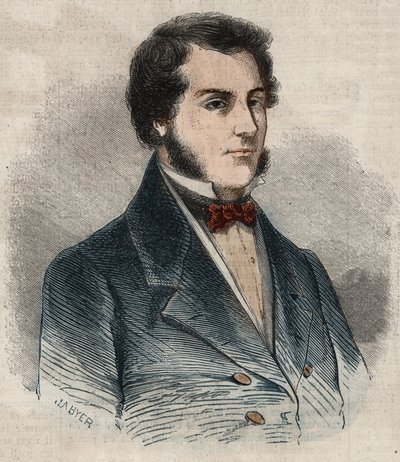 Retrato de Sir James Brooke, conhecido como o Rajá de Sarawak (1803-1868), primeiro rajá branco de Sarawak. Gravura em "Le Monde illustrious", de 1857. Coleção privada. de Unknown artist