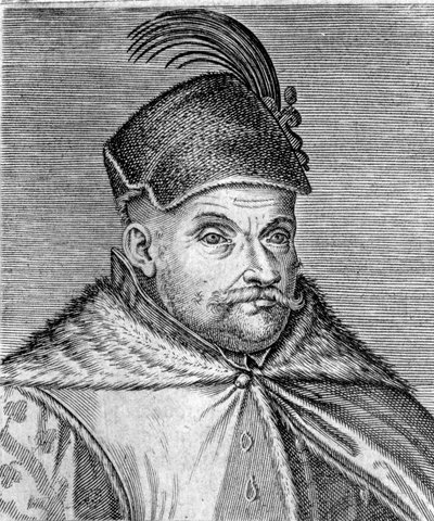 Retrato de Estêvão I Bathory (1533-1586), Príncipe da Transilvânia e Rei da Polónia. Gravura do século XVI de Unknown artist