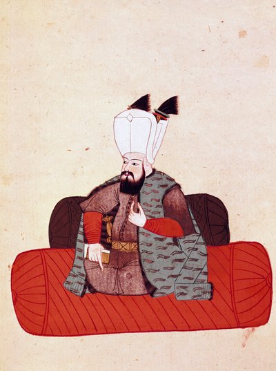 Retrato do Sultão Amurat III (ou Mourad III) (1574-1595) Miniatura de um manuscrito Cicogna do século XIX (1828) depois de um original do século XVII (1671). Veneza, Biblioteca Marciana de Unknown artist