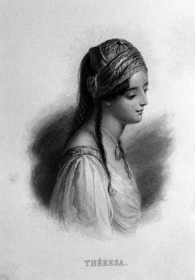 Retrato de Teresa Gamba em Guiccioli (século XIX) apaixonada pelo poeta George Gordon Byron. Gravura do século XIX de Unknown artist