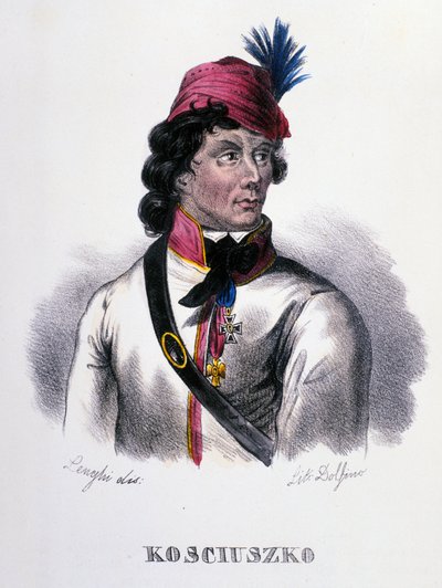 Retrato de Tadeu (Tadeusz) Kosciuszko (Kosciusko) soldado polonês (1746-1817). Gravura do século XIX de Unknown artist