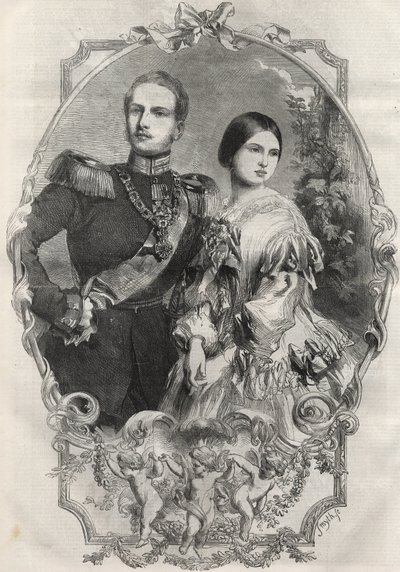 Retrato de Suas Altezas Reais Princesa Vitória (1840-1901) (Rainha Vitória) e Príncipe Herdeiro Frederick William da Prússia (1831-1888). Gravura de 1858. de Unknown artist