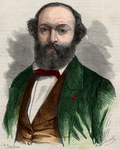 Retrato de Theodore Rousseau (1812-1867), pintor francês. Gravura em "O Universo Ilustrado". de Unknown artist