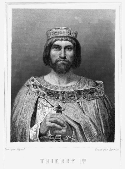 Retrato de Thierry I (? - 533), Rei da Austrália - em "Histoire des Français" de Lavallée, gravura, sd. de Unknown artist
