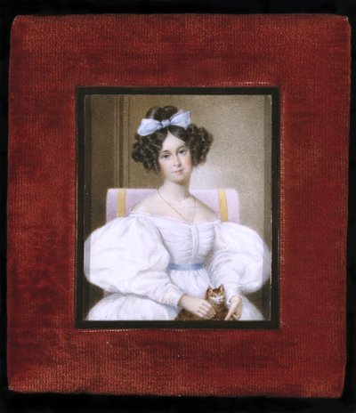Retrato de mulher, c.1830 (aquarela sobre marfim, veludo e vidro) de Unknown artist
