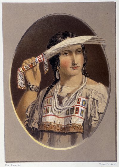 Retrato de um índio misto - em "Wandering of an artist among the indians of north america" de Paul Kane, Longmans & Roberts, Londres de Unknown artist
