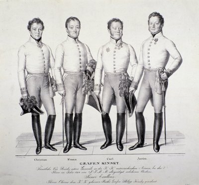 Retrato dos príncipes da família Kinsky da Boémia: Christian, Franz, Carl e Anton ( Litografia de Unknown artist