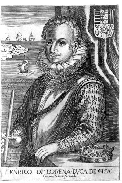 Retrato do Duque de Guise (Henrique I de Lorena, conhecido como o Escalafre (1550 - 1588)). Gravura do século XVII. de Unknown artist