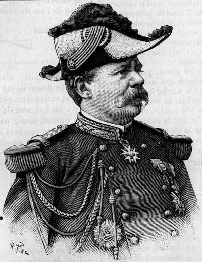 Retrato do general francês François Perrier (1833-1888). Gravura em "La Nature: Revue des sciences et de leurs applications aux arts et a l
