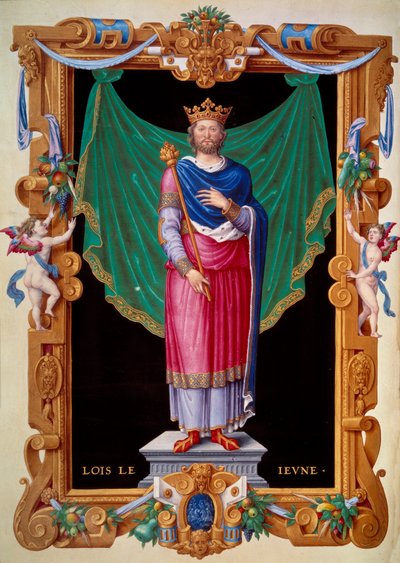 Retrato do Rei da França Luís VII, o jovem (1120-1180). Miniatura em "Recueil des rois de france" de Jean du Tillet de Unknown artist