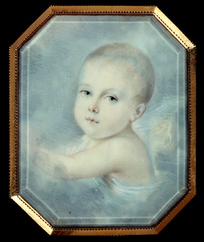 Retrato do Rei de Roma bebe (1811-1832), filho do Imperador Napoleão I (1769-1821) e do futuro Napoleão II. Medalhão octogonal anónimo do século XIX. Aquarela sob vidro. Paris, Musee De La Legion d