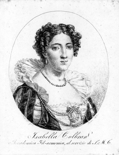 Retrato da cantora espanhola Isabelle Colbran (1785-1845) Gravura do século XIX de Unknown artist