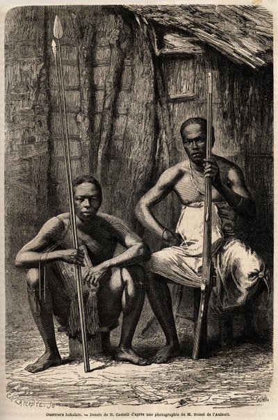 Retrato de dois guerreiros Bakali. Desenho de H. Castelli, para ilustrar a viagem ao Gabão, em 1861-1864, do Doutor Griffon du Bellay. Gravura em "Le tour du monde", editado por Edouard Charton de Unknown artist