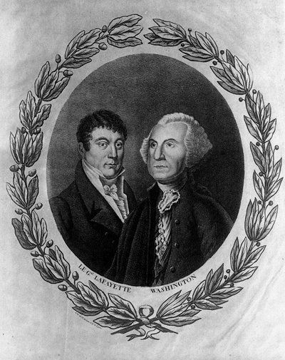 Retratos do General La Fayette (Lafayette) e Georges Washington - gravura de Unknown artist