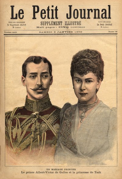 Retratos por ocasião do anúncio do seu casamento, do Príncipe Albert Victor, Duque de Clarence e Avondale com Mary of Teck, Le Petit Journal, 9/01/1892 de Unknown artist