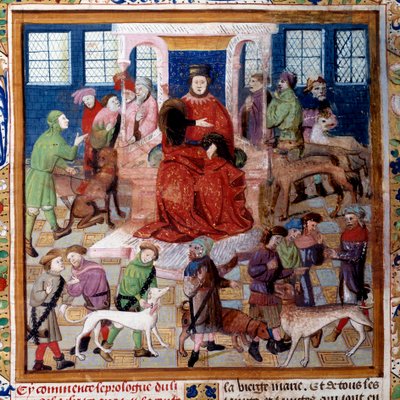 Apresentação dos cães ao Conde de Foix Miniatura de "O livro de caça" de Gaston III Phoebus, Conde de Foix, Senhor de Bearn (1331-1391) de Unknown artist