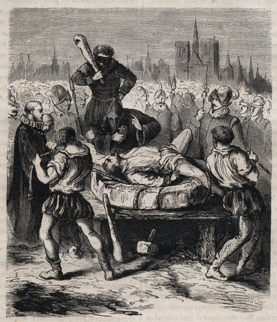 Punição de François Ravaillac (1578-1610) assassino do rei Henrique IV (1553-1610) na Place de Greve em Paris em 1610 - Gravura de 1879 no "Histoire des societes secretes, politiques et religieuses" de Pierre Zaccone (1817-1895) de Unknown artist