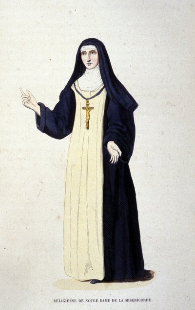 Religiosos de Nossa Senhora da Misericórdia. Gravura de um álbum sobre ordens religiosas, Paris de Unknown artist