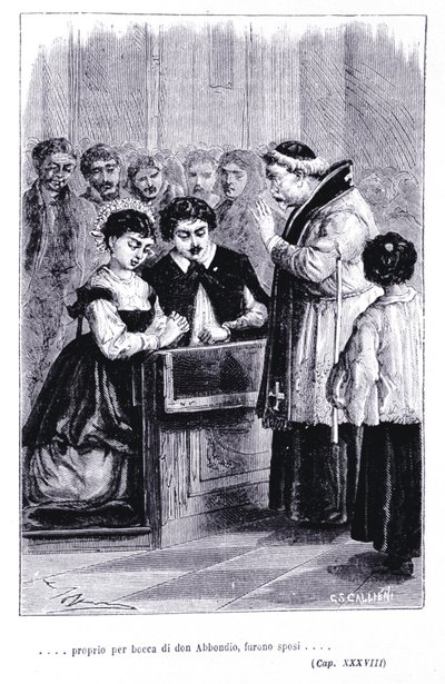 O casamento do Renzo e da Lucia. Gravação em "Les fiances" (I promessi Sposi) de Alessandro Manzoni (1785-1873) de Unknown artist