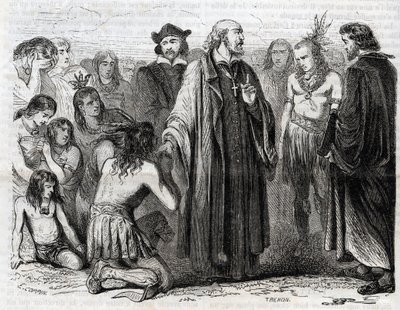Representação de Bartolome de las Casas (1484-1566) sacerdote dominicano, missionário com os índios" (Retrato de Bartolome de las Casas, frade dominicano e protetor dos índios - gravura de 1860 de Unknown artist
