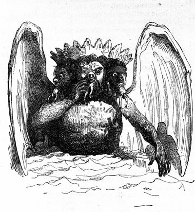 Representação de Lúcifer no Inferno de Dante devorando os condenados. de Unknown artist