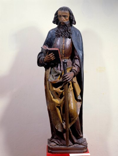 Representação de São Paulo segurando um livro na mão. Escultura em madeira policromada. Século XV. Chartres, Museu de Belas Artes. de Unknown artist