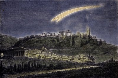 Representação de um cometa acima da cidade de Atenas em 1878. de Unknown artist